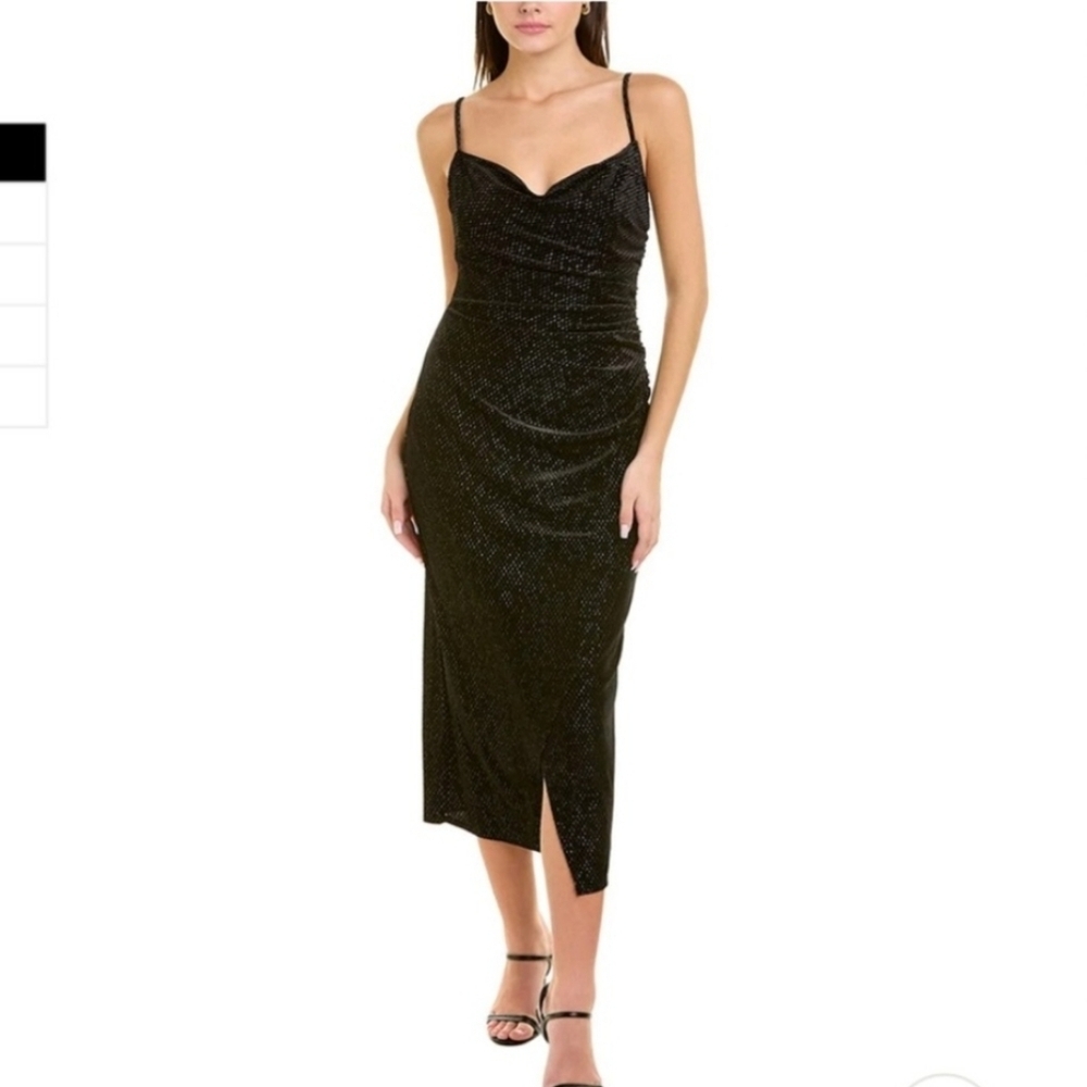 Laundry By Shelli Segal Holiday Evening Wear  Black Midi Dress